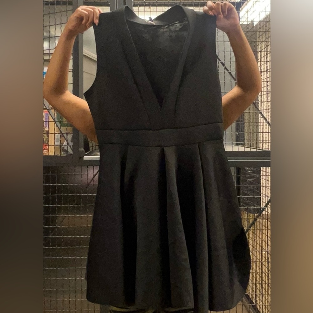 Black V Neck Fit and Flare Dress
